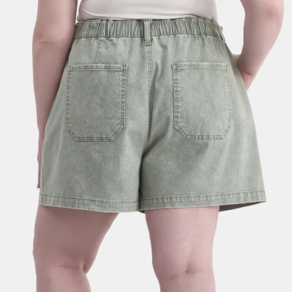 Terra & Sky Women’s Plus Size Pull On Denim Shorts Sage Wash Green 2X (20W-22W) - Picture 2 of 11